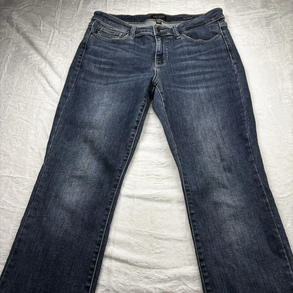Judy Blue Straight Fit Jeans Women's 13/31 Dark Wash Blue Mid Rise Stretch - Picture 3 of 13